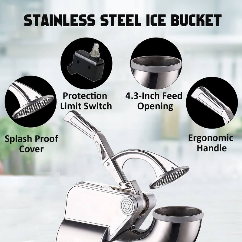 661LBS/H Commercial Ice Crusher, Electric Snow Cone Machine with 4 Blades, Stainless Steel Shaved Ice Machine