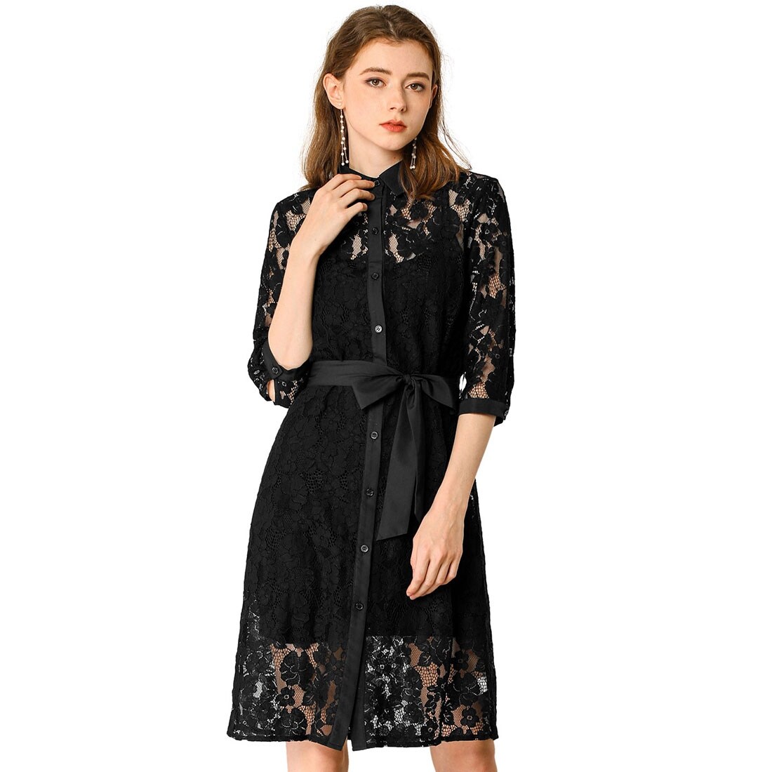lace shirt dress black
