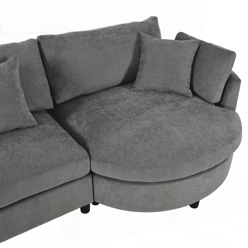 3-Piece Sectional Sofa with Curved Chaise and 3 Throw Pillows - Perfect for Living Rooms, Offices