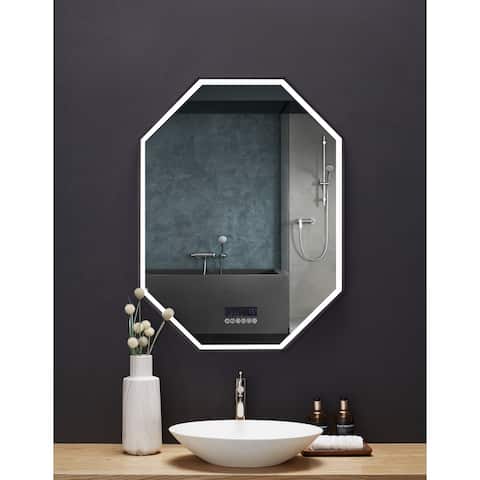 Ancerre Designs Otto LED Octagon Black Framed Mirror with Bluetooth and Digital Display