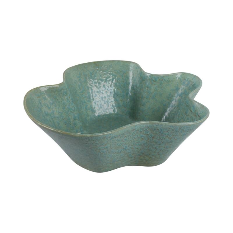 Ceramic Decorative Bowl with Wavy Edge and Textured Design - 13" Green - 13" x 13" x 4"