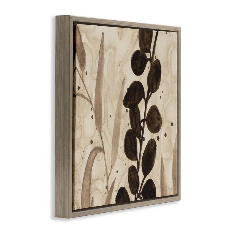 Stupell Asymmetrical Natural Leaves Framed Floater Canvas Wall Art Design By Krinlox