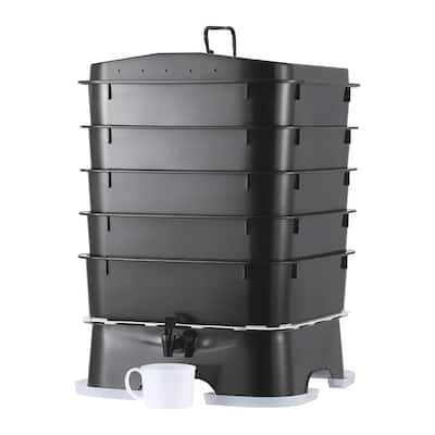 5-Tray Worm Composter, 50 L Worm Compost Bin Outdoor and Indoor, Sustainable Design Worm Farm Kit, for Recycling Food Waste
