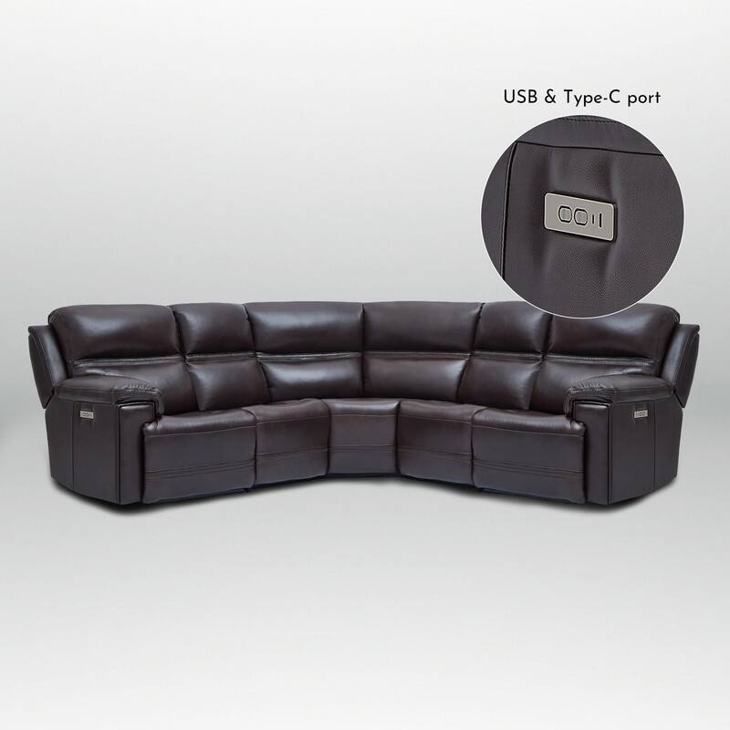 108" W Premium Genuine Leather Dual-Power Sectional Sofa with Zero Gravity, Adjustable Headrest, USB&Type-C Ports