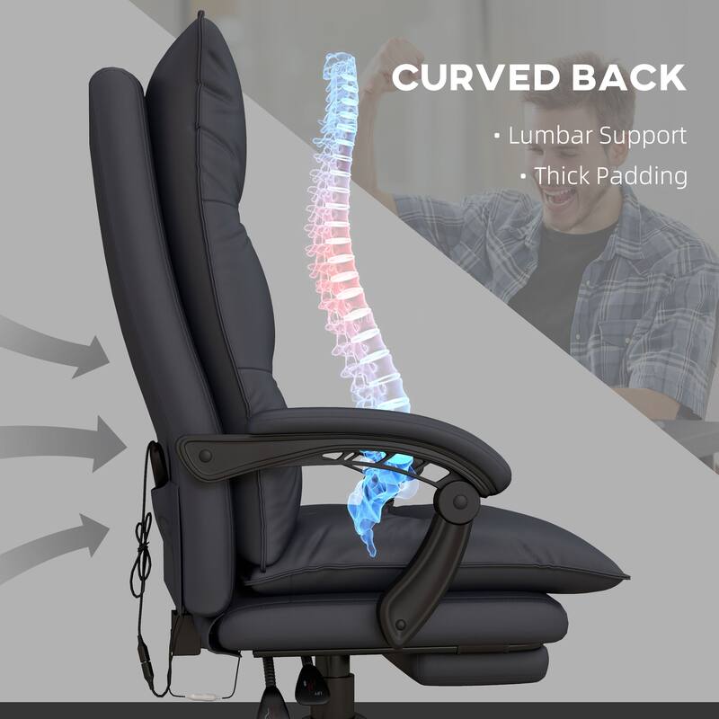 Microfiber Office Chair with Massage, Heat, Footrest, Gray