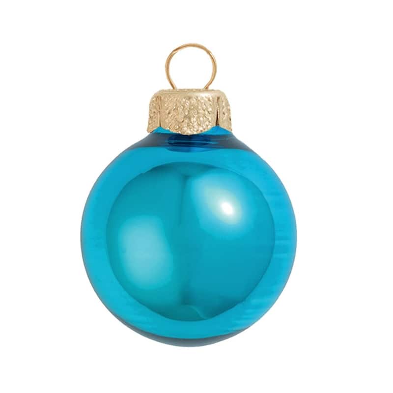 12ct Turquoise Blue Gold Shiny Glass Christmas Ball Ornaments 2.75"