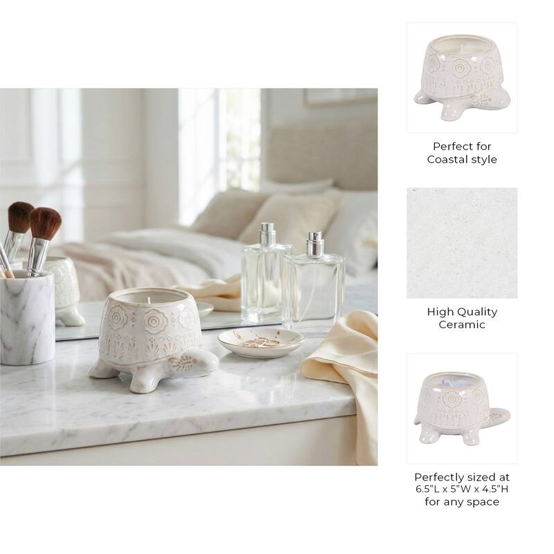 Lavender Turtle Ceramic Scented Candle - 7", White & Ivory - 6.5"