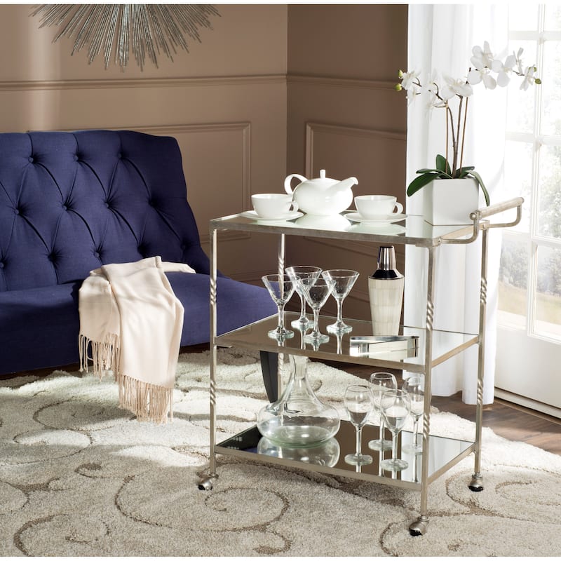 SAFAVIEH Aurelius Silver/ Mirror Top Bar Cart - 29.8" x 15.8" x 33.6"