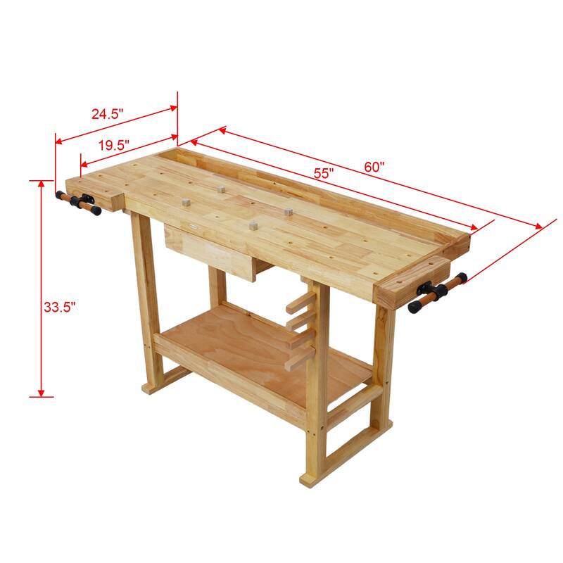 55-Inch Wood Workbench, Wooden Workbench for Garage Workshop and Home