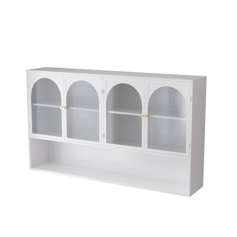 Wall mounted four door glass storage cabinet for bathroom