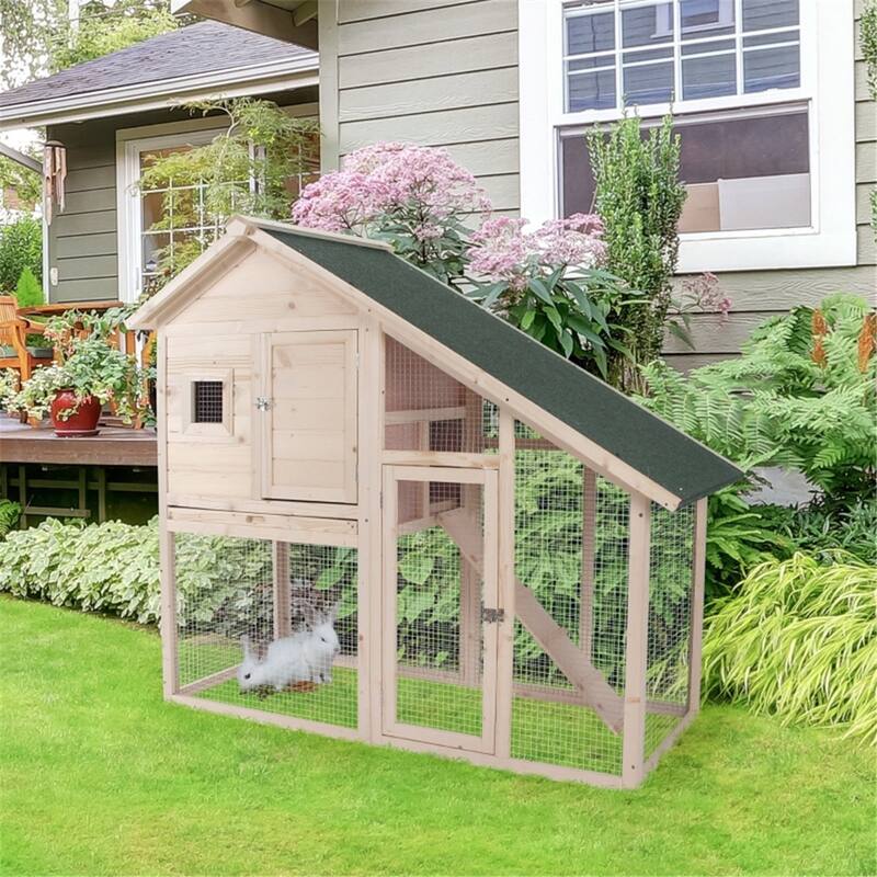Multi-Functional Small Bunny Cage with Ramp and Backyard Run - 55" L x 25.5" W x 48" H