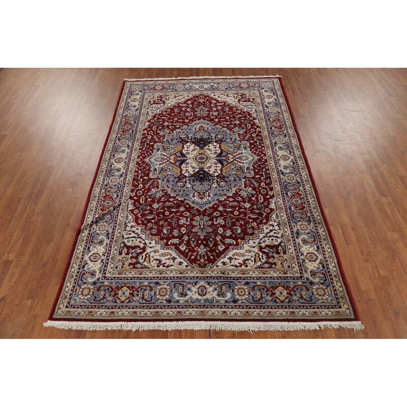 Geometric Red Tabriz Turkish Area Rug Machine Made Carpet - 6'4" x 9'10"
