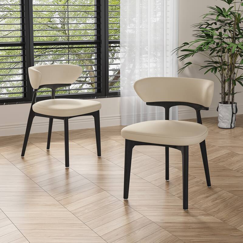 Faux Leather Dining chairs,Black Solid Wood, Beige Faux Leather, Set of 2, Not Assembled need