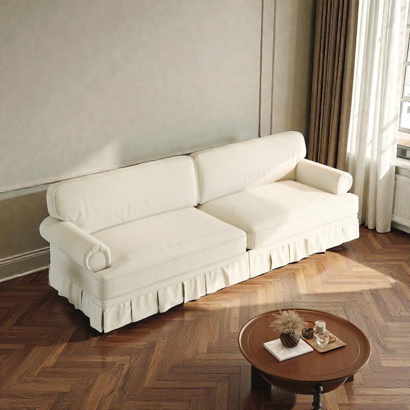 93.7" Luxury 4 Seater Cloud Couch with Extra Deep Seat, Fabric Sofa with Rolled Arms and Pleated Skirt