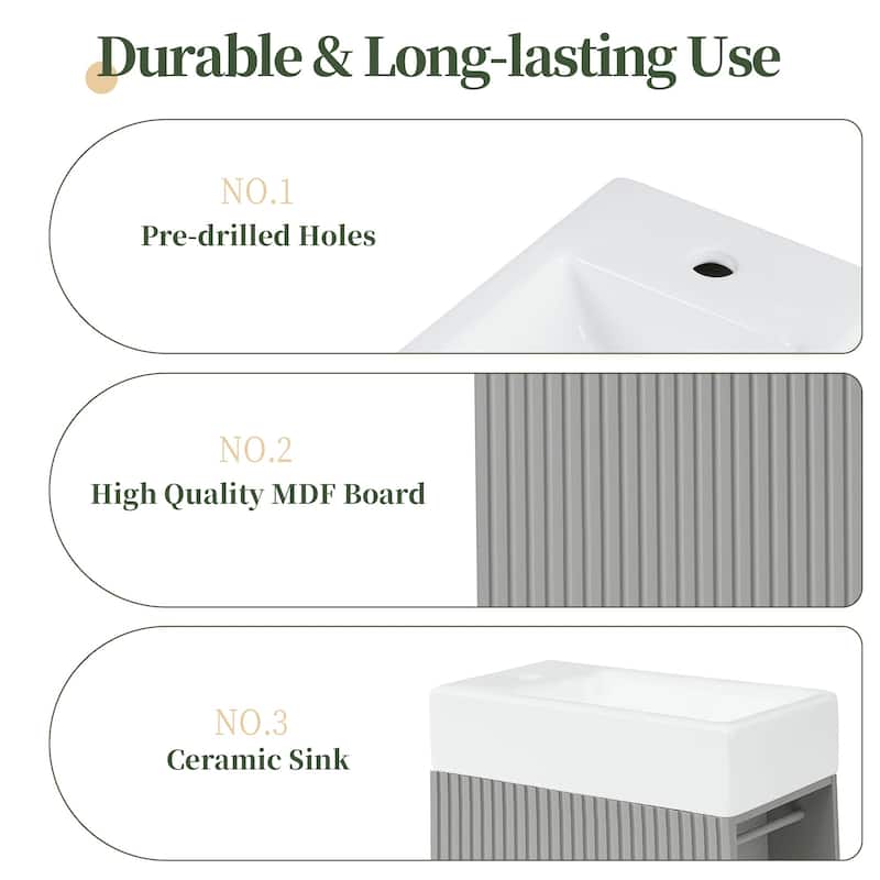 19 inch MDF Freestanding Bathroom Vanity Set with White Ceramic Top