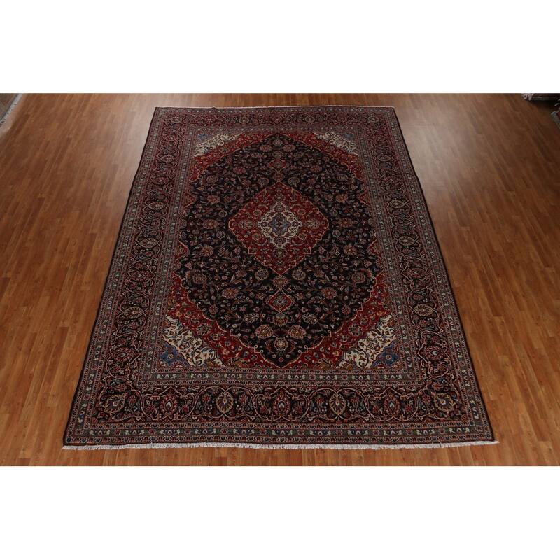 Vintage Traditional Kashan Persian Wool Area Rug Hand-knotted Carpet - 9'11" x 13'1"