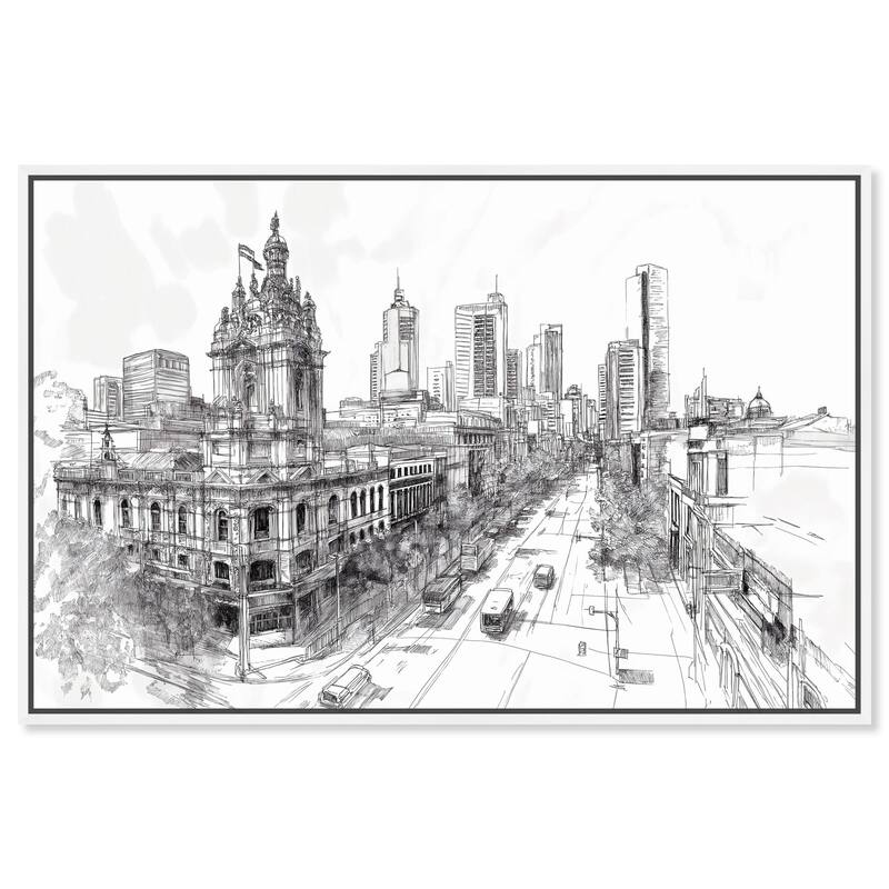 Collins Street Sketch Canvas by Art Remedy - 15" x 10" - White