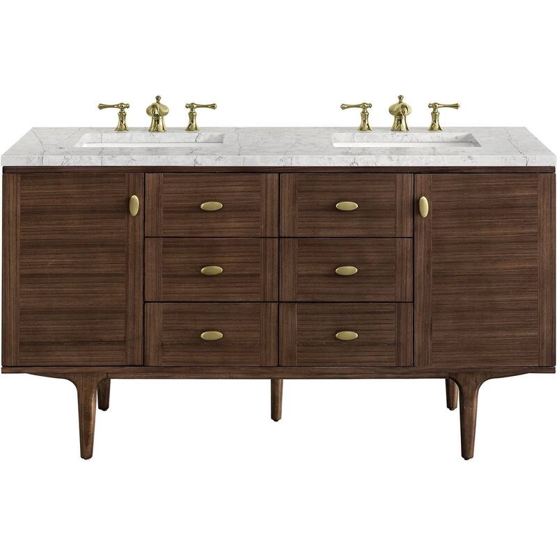 James Martin Vanities 670-V60D-FEJP Amberly 60" Wall Mounted or Free - Mid-Century Walnut - Walnut Finish