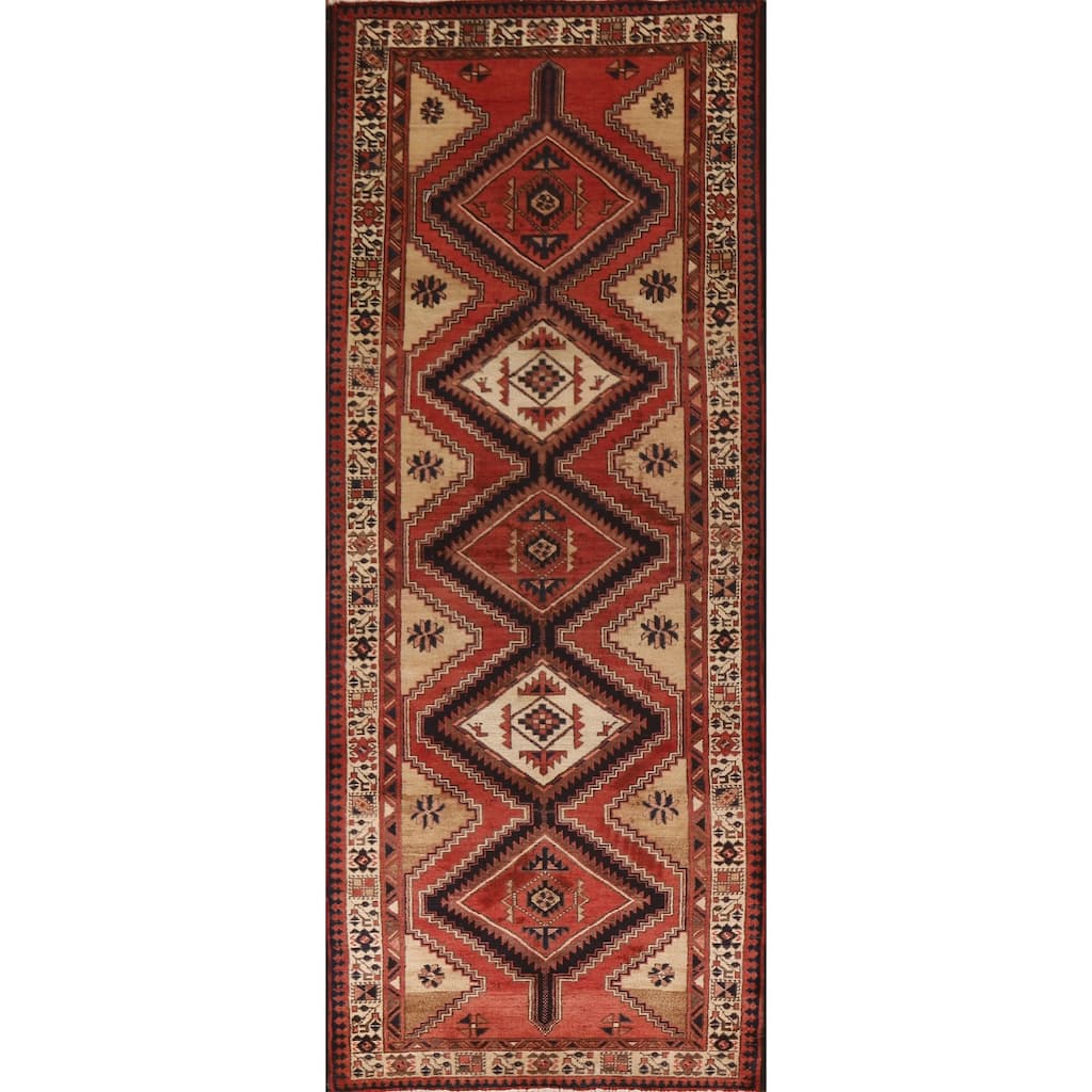 Ardebil Persian Vintage Runner Rug Hand-knotted Wool Carpet - 3'7"x 10'3"