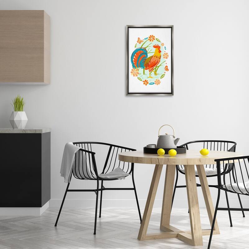 Stupell Rooster with Butterflies Border Framed Floater Canvas Wall Art Design By Hannah Moren