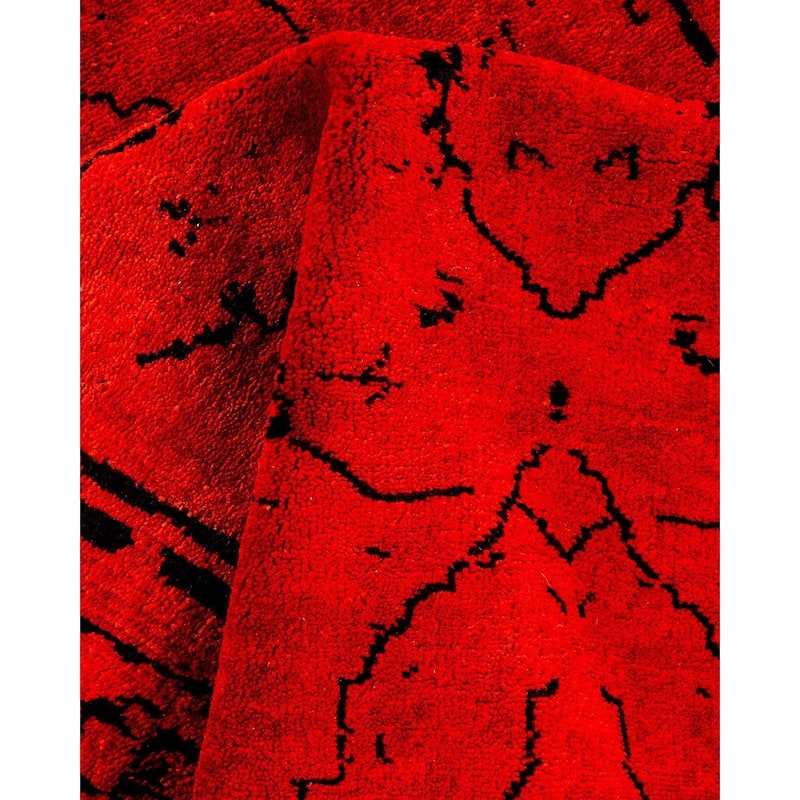 Overton Hand Knotted Wool Vintage Inspired Modern Contemporary Overdyed Red Runner Rug - 2' 8" x 3' 10"