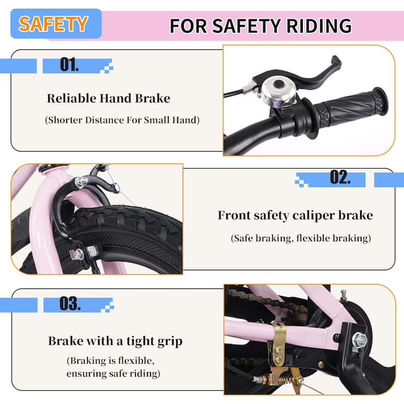 16 Inch High Carbon Steel Frame, Little Daisy Kids Bike w/Kettle & Training Wheels, Magnesium Alloy Wheels Bicycle for 2-7 Years