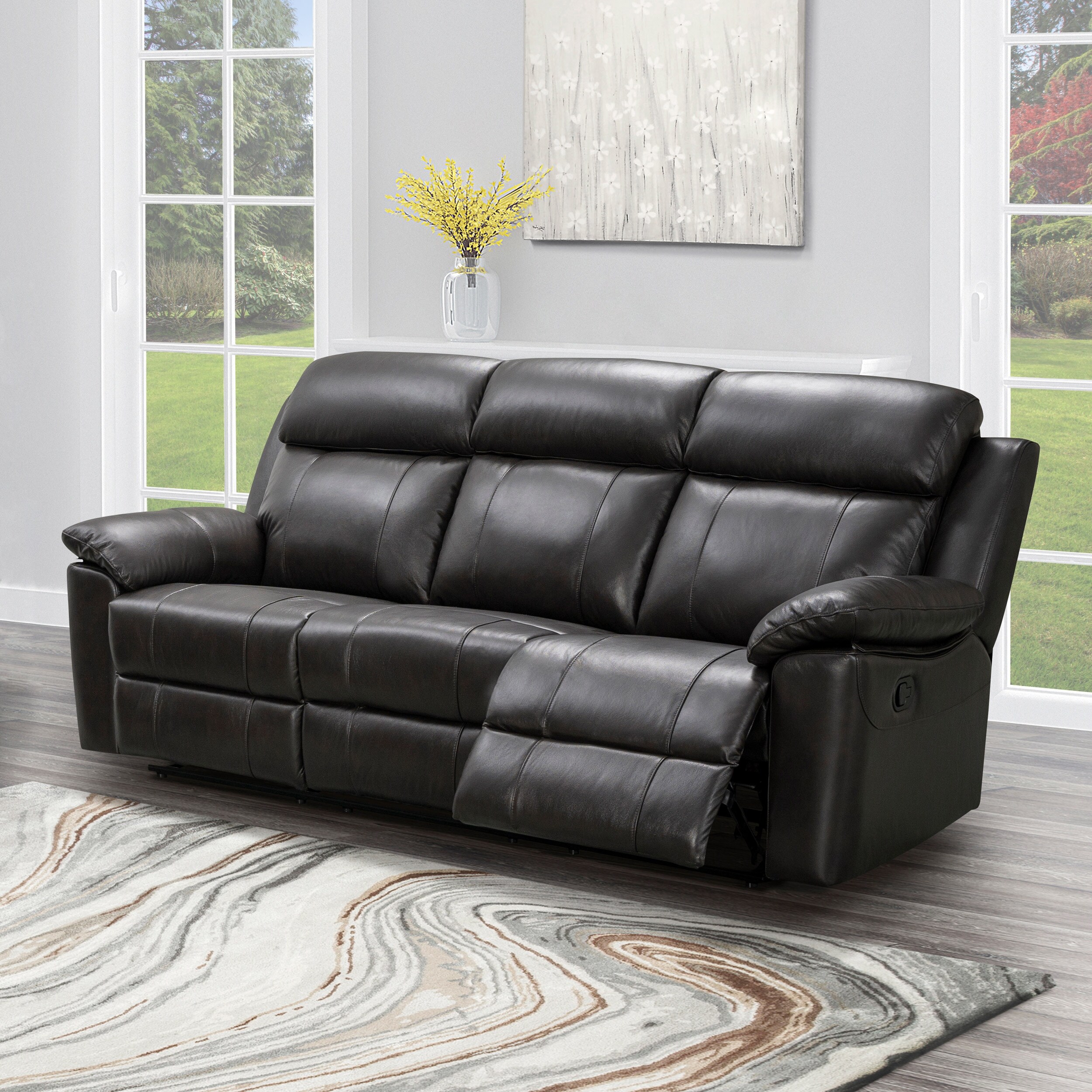 Abbyson Braylen Top Grain Leather Manual Reclining Sofa Bed