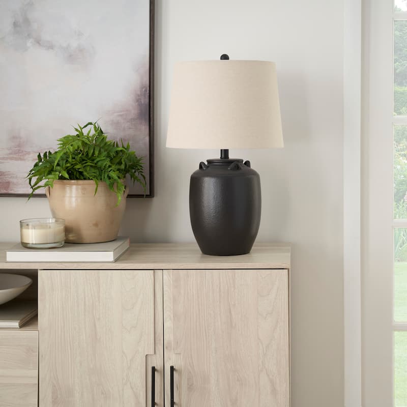 Nourison 24" Farmhouse Ceramic Pottery Jug Table Lamp - Black