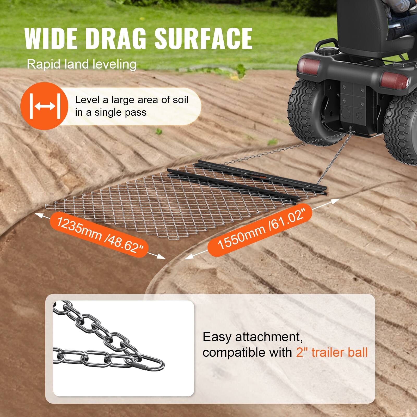 VEVOR Drag Harrow,for Sod Prepping,Seeding Lawns,Landscape Leveling