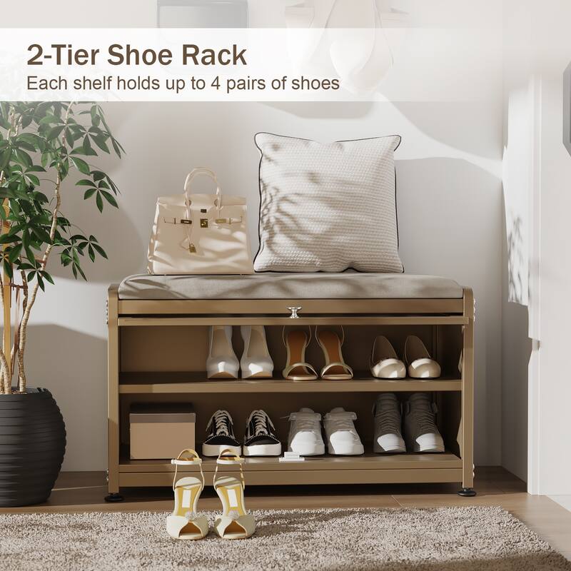2-Tier Flip-Up Shoe Bench with Storage – 286lb Capacity, Soft Seat & Magnetic Closure