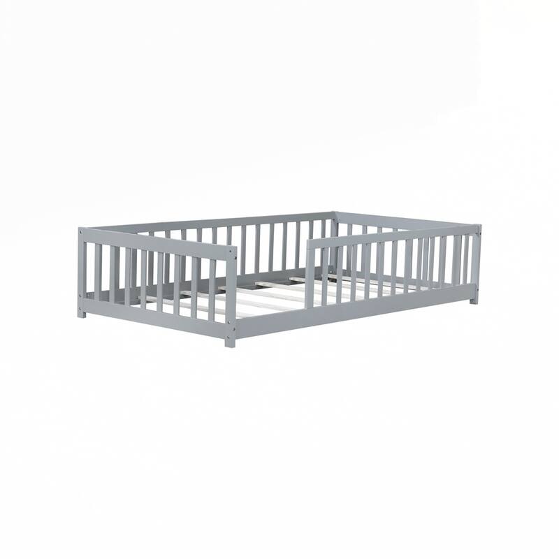 Rubber Wood Floor Bed with Fence without Door