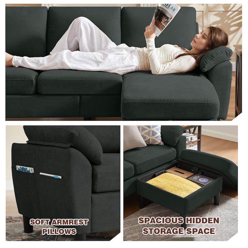 3-Piece Living Room Sectional Sofa Set with Loveseat and Ottoman