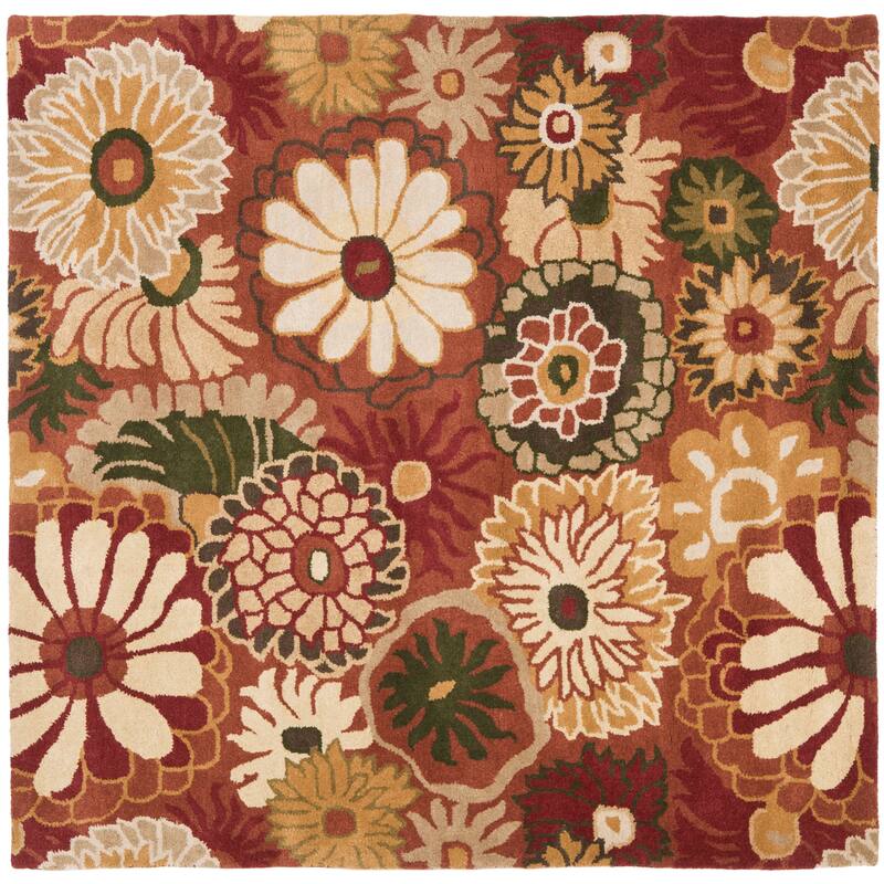 SAFAVIEH Handmade Jardin Anke Country Floral Wool Rug - 6' Square - Orange/Multi