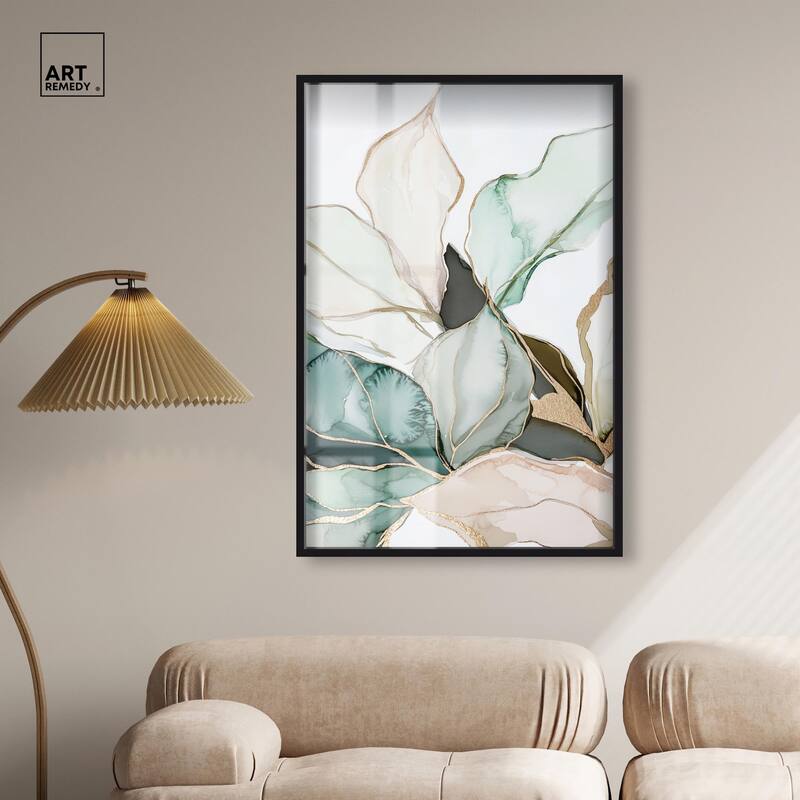 Pastel Leaves with Gold III Shadowbox by Art Remedy