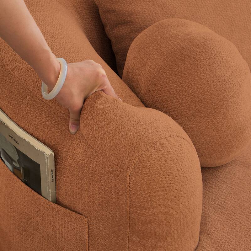 Chenille Loveseat with Round Armrests, Memory Foam 2-Seater Couch with 4 Throw Pillows, Deep Seat Sofa for Living Room