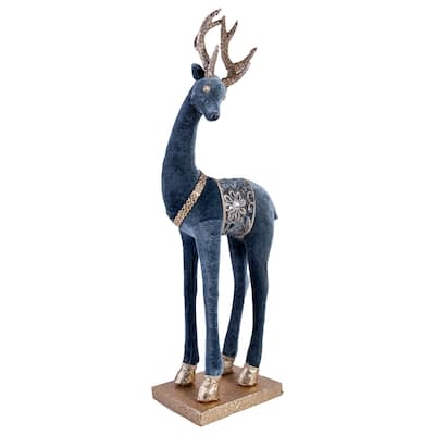 Blue & Gold Deer Christmas Decoration - 8.7 x 5.9 x 23.6"