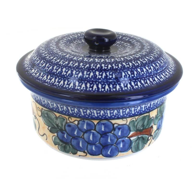 Blue Rose Polish Pottery 887 Zaklady Round Baker with Lid - Grapes
