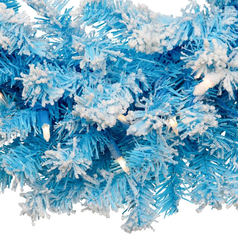 Pre-Lit Flocked Pine Artificial Christmas Wreath - 24" - Sky Blue - Clear Lights