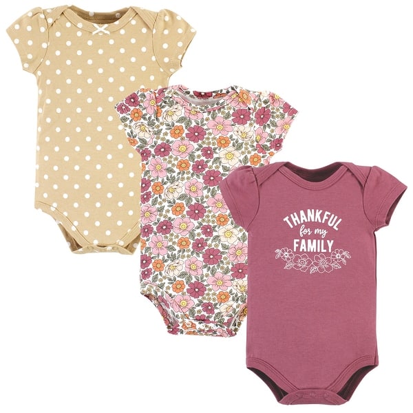 slide 2 of 2, Hudson Baby Infant Girl Cotton Bodysuits, Thankful Floral 0-3 Months - Thankful Floral