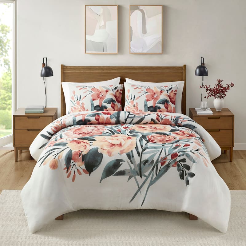 Madison Park Junia 3 Piece Floral Cotton Duvet Cover Set