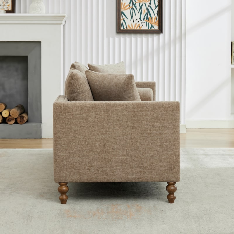 75.2" Chenille 3-Seater Sleeper Sofa with 4 Pillows & 2 Bolsters