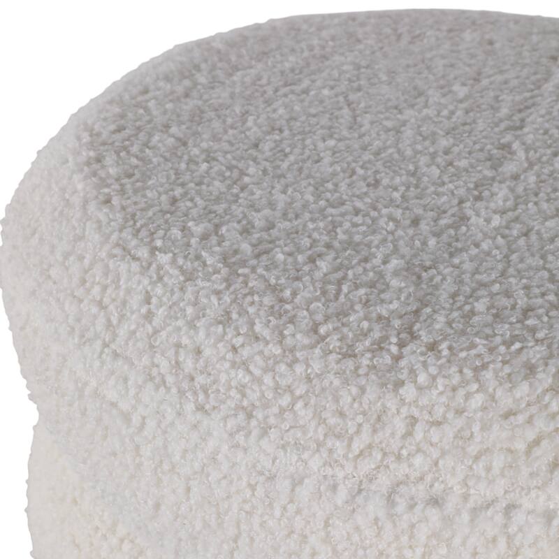 Decorative Round Ottoman with Ribbed Design and Ball Feet- 18", Ivory