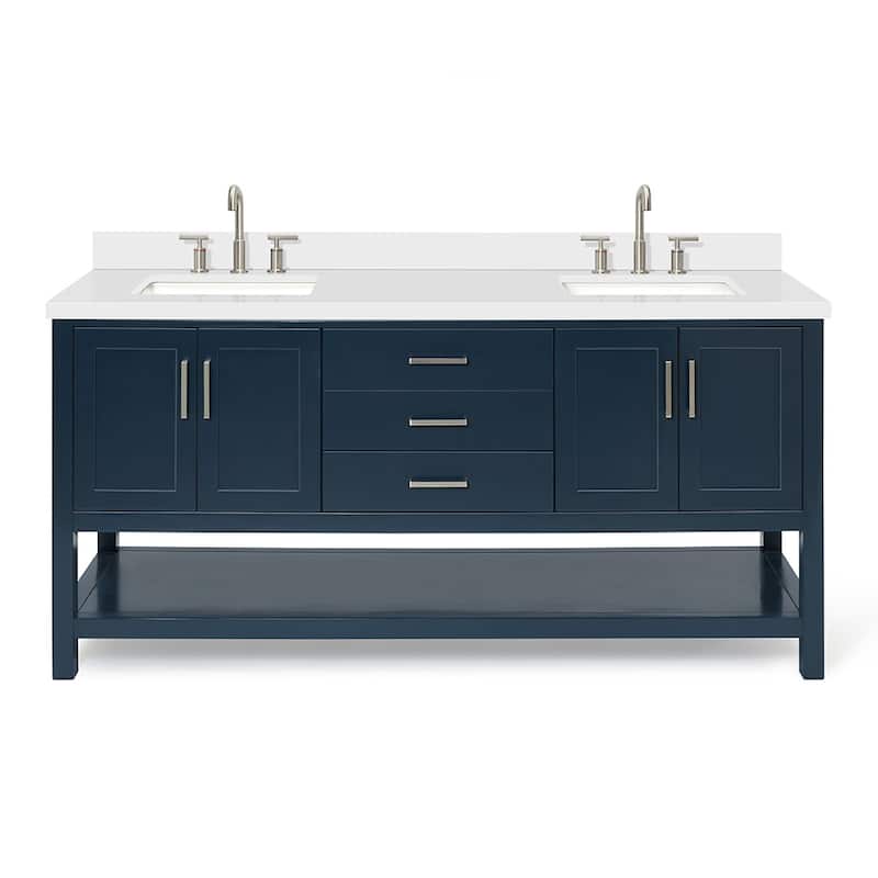 Ariel S073DWQRVO Magnolia 72" Free Standing Double Basin Vanity Set - Midnight Blue / Pure White Top - Painted