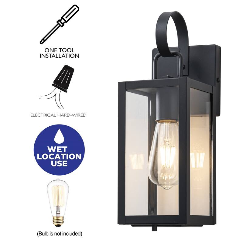 C Cattleya 2-Pack Matte Black Outdoor Wall Lights with Closed Bottom and Clear Glass Shade