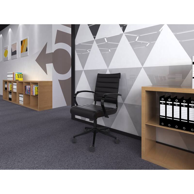 Modern Office Chair, Executive Mid-Back Conference Room Chair in PU Leather with Wheels and Arms