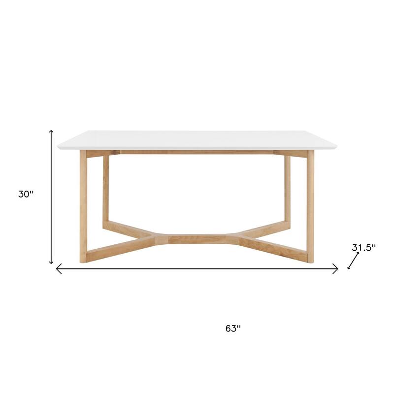 HomeRoots 63" White and Natural Solid Wood Sled Base Dining Table - 63.00 in. x 30.00 in. x 31.50 in.