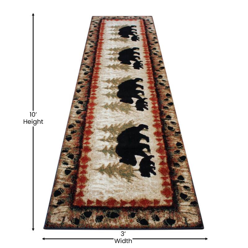 Wandering Bear and Cub Rustic Olefin Area Rug - Jute Backing