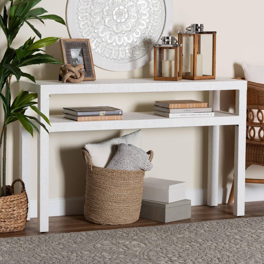 Gale Natural Grasscloth Console Table - Two-Tier Entryway Table with Open Shelf, Modern Coastal Accent Table