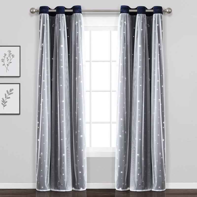 Lush Decor Star Sheer Insulated Grommet Blackout Window Curtain Panel Pair