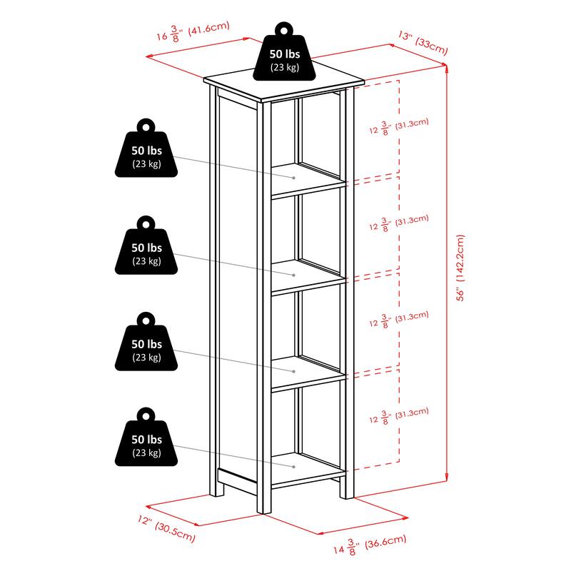 Verona 5-Pc Storage Shelf with 4 Foldable Fabric Baskets, Walnut and Beige - 16.38 x 12.99 x 55.98 inches